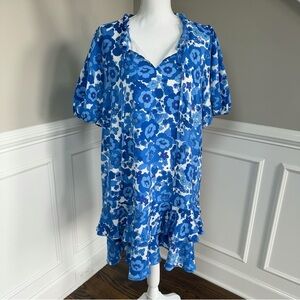 Sugarlips Blue Floral Ruffle Mini Dress Size XL
